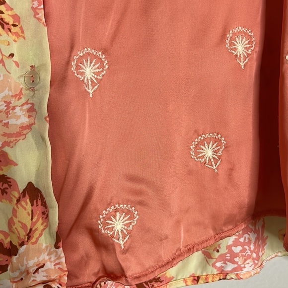 Zara Silia embroidered silky boho floral button down long sleeve beach large - Picture 3 of 7